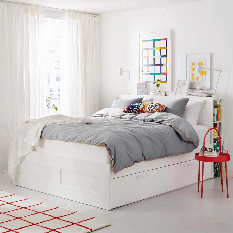 Каркас кровати с ящиком для хранения - IKEA BRIMNES, 200х140 см, белый, БРИМНЕС ИКЕА (изображение №3)