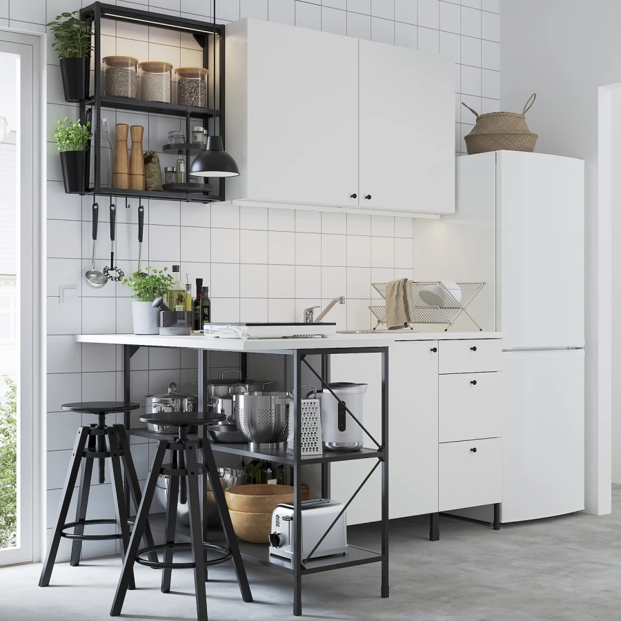 Угловая кухня -  ENHET  IKEA/ ЭНХЕТ ИКЕА, 185х75 см, белый/черный (изображение №2)