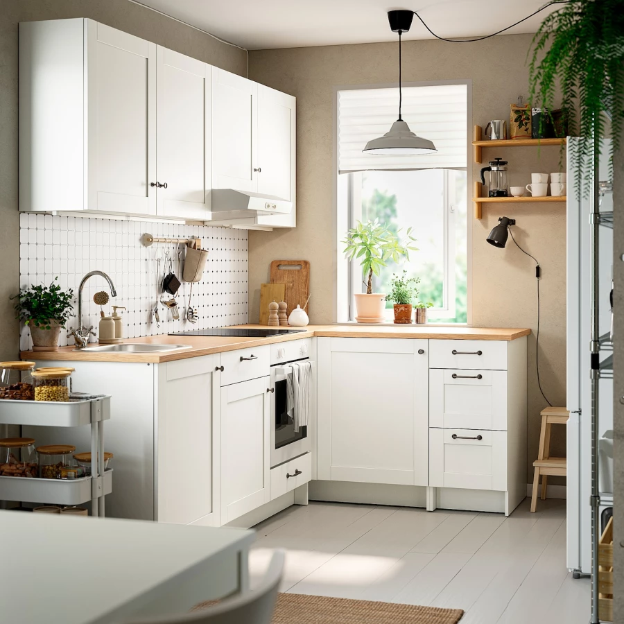 Комбинация кухонная угловая - KNOXHULT IKEA/ КНОКСХУЛЬТ ИКЕА, белый/под беленный дуб (изображение №2)