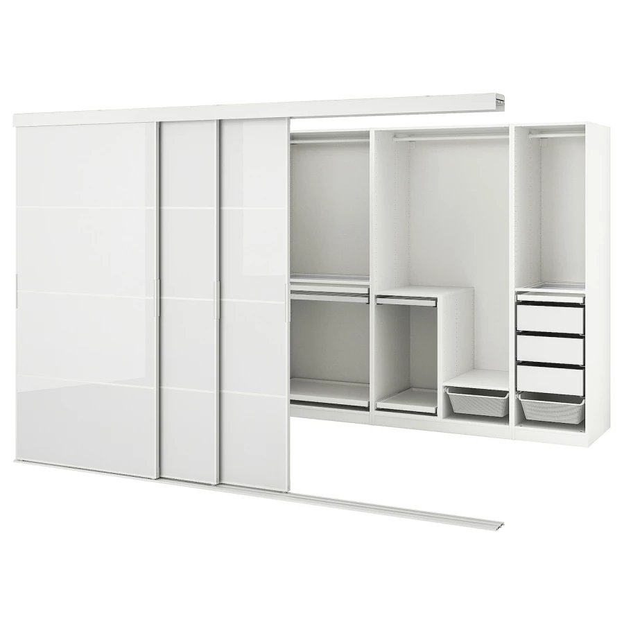 Гардероб с раздвижными дверями - IKEA SKYTTA/PAX/СКЮТТА/ПАКС ИКЕА, 160х301х204,5 см, белый (изображение №1)