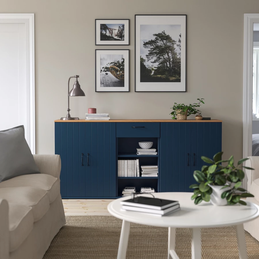 Шкаф - SKRUVBY  IKEA/ СКРУВБИ ИКЕА, 90х190 см, синий/под беленый дуб (изображение №2)