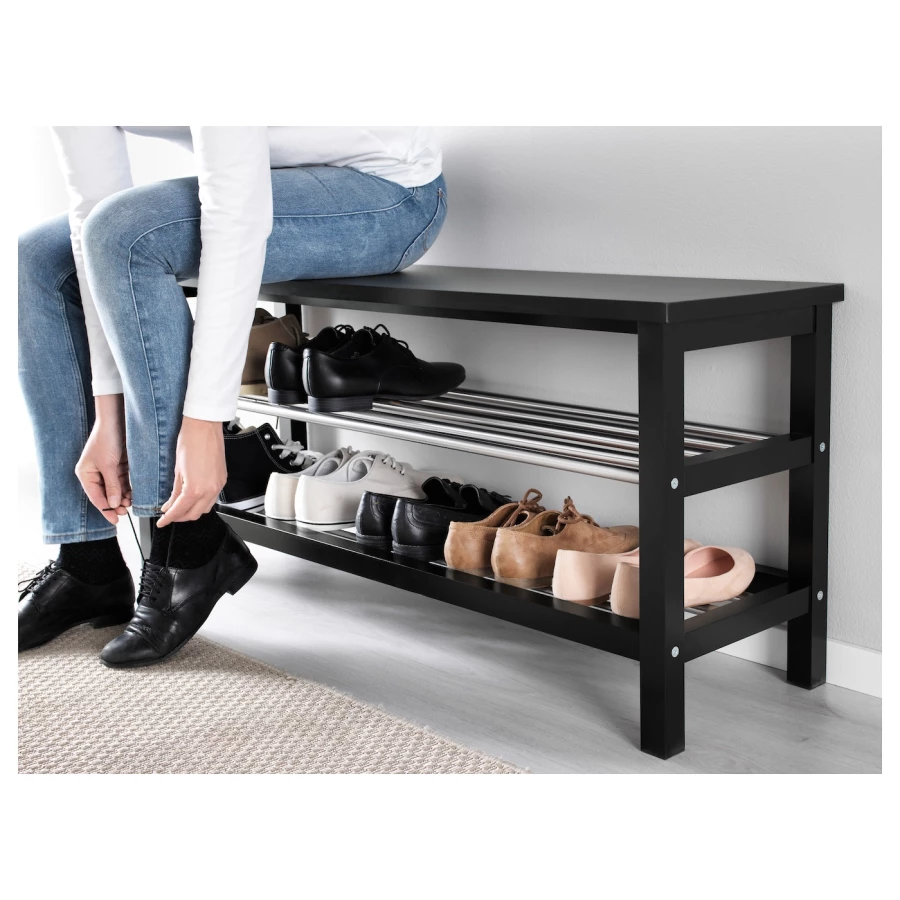 Скамейка с местом для обуви - TJUSIG IKEA/ЧУСИГ ИКЕА, 108x50 см, черный (изображение №2)