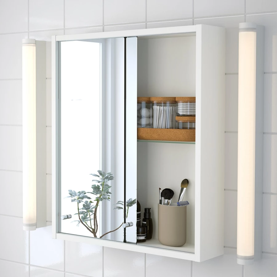 Настенный шкаф для ванной комнаты - NYSJÖN IKEA/ НИСЬЕН ИКЕА, 60х50х13 см, белый (изображение №3)