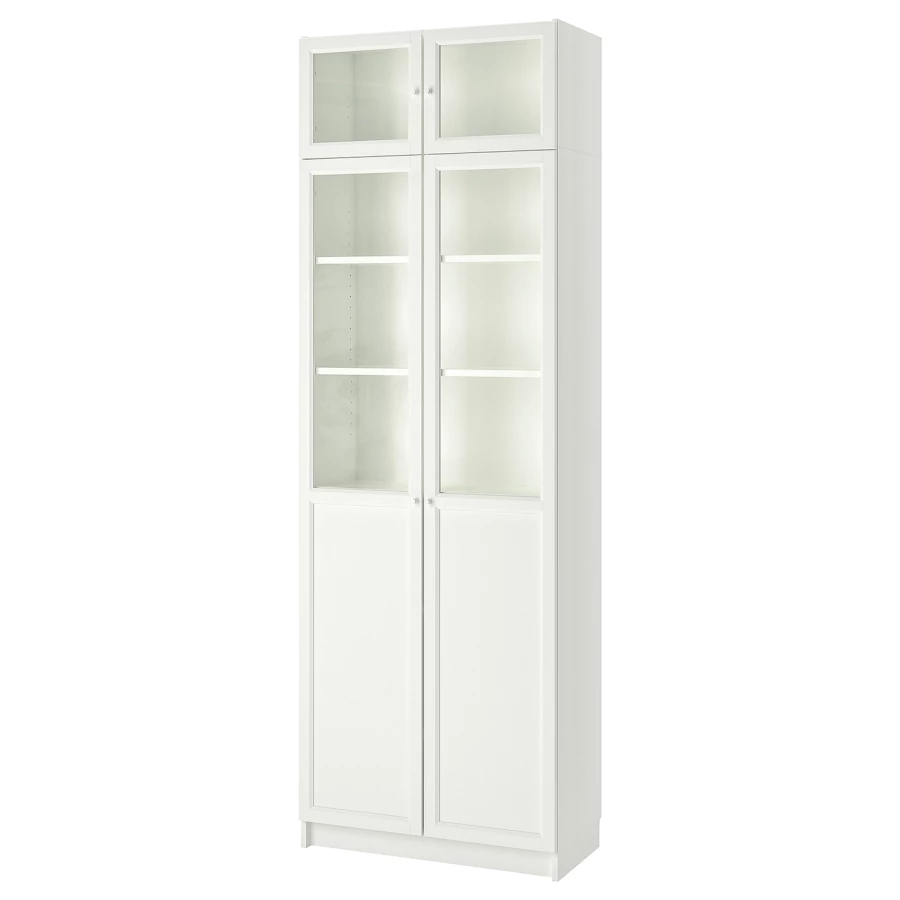Стеллаж - IKEA BILLY/OXBERG, 80х42х237 см, белый/стекло, БИЛЛИ/ОКСБЕРГ ИКЕА (изображение №1)