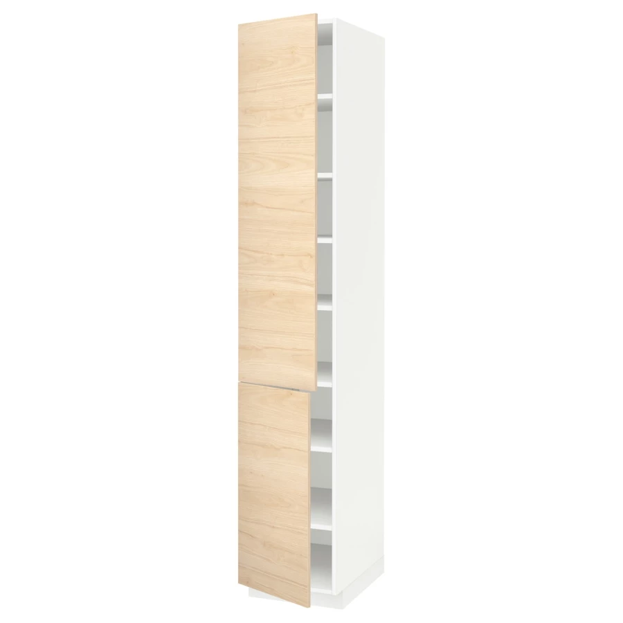 Высокий кухонный шкаф с полками - IKEA METOD/МЕТОД ИКЕА, 220х60х40 см, белый/под беленый дуб (изображение №1)