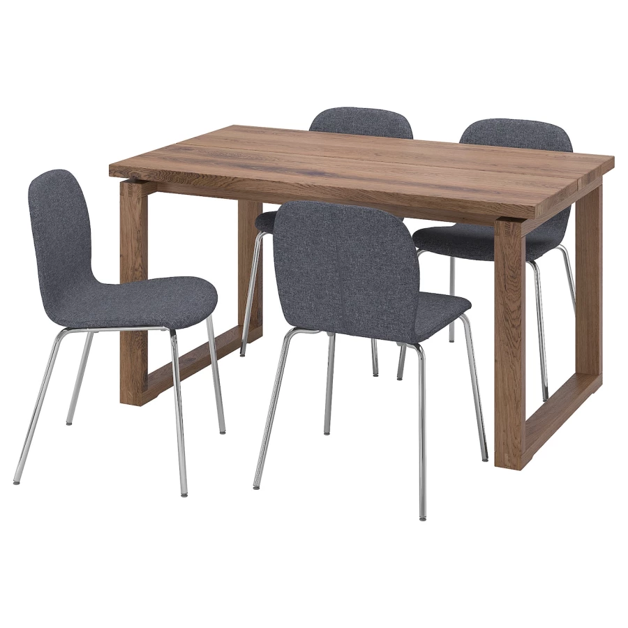 Стол и 4 стула - MÖRBYLÅNGA / KARLPETTER IKEA/ МЕРБИЛОНГА/КАРЛПЕТТР ИКЕА, 140х85 см, серый/коричневый (изображение №1)