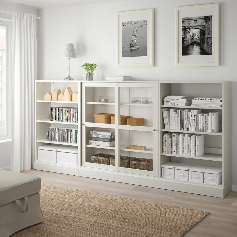 Комбинация раздвижных стеклянных дверей - IKEA HAVSTA/ХАВСТА ИКЕА, 134х37х283 см, белый (изображение №2)