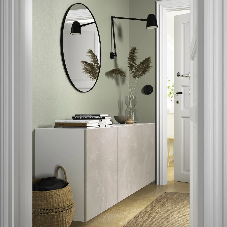Настенный шкаф - BESTÅ / BESTА IKEA/  БЕСТА ИКЕА,  180х64 см, белый /бежевый (изображение №2)