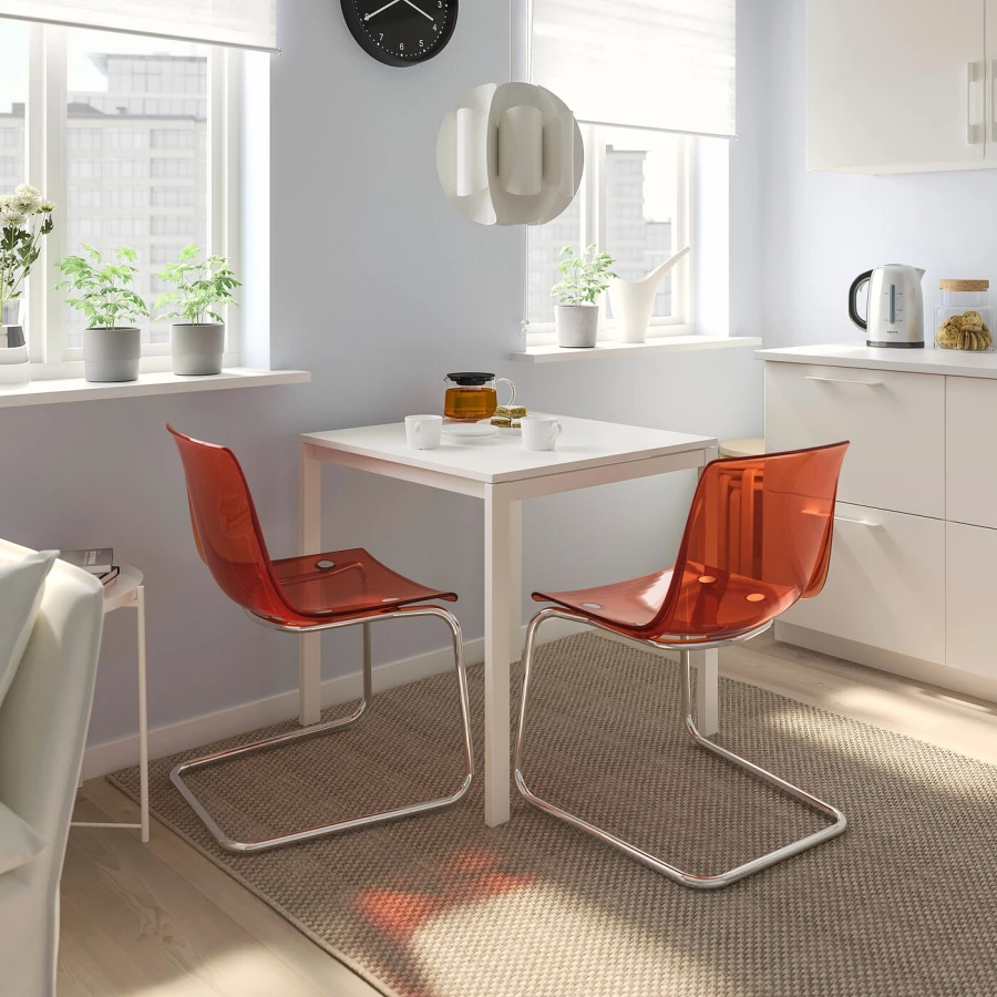Кухонный стол - MELLTORP/TOBIAS IKEA/ МЕЛЛЬТОРП /ТОБИАС ИКЕА, 75х75 см, белый/оранжевый (изображение №2)