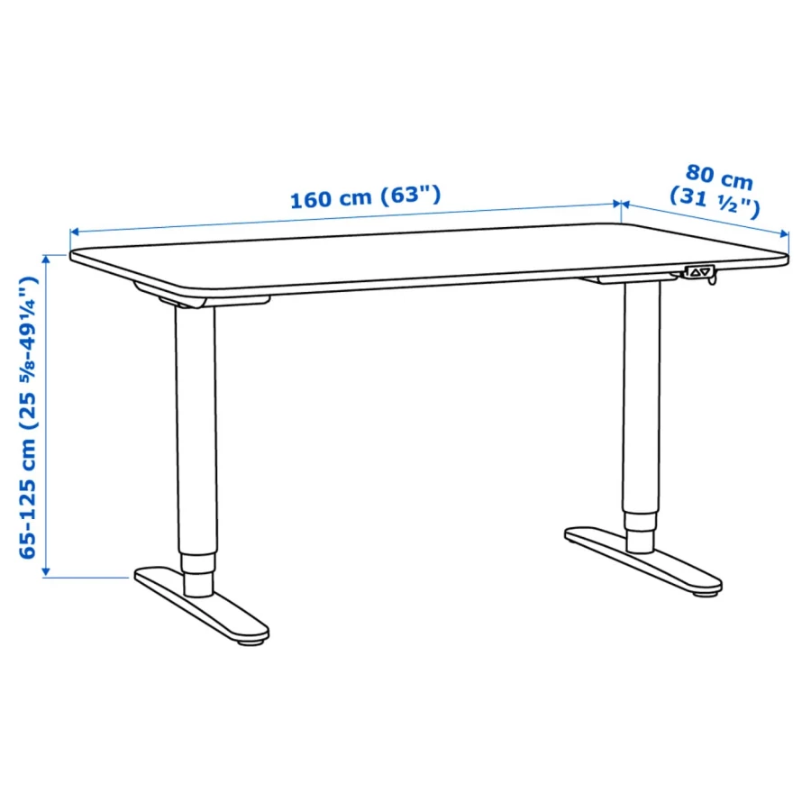 Письменный стол - IKEA BEKANT, 160х80х65-125 см, синий/черный, БЕКАНТ ИКЕА (изображение №6)