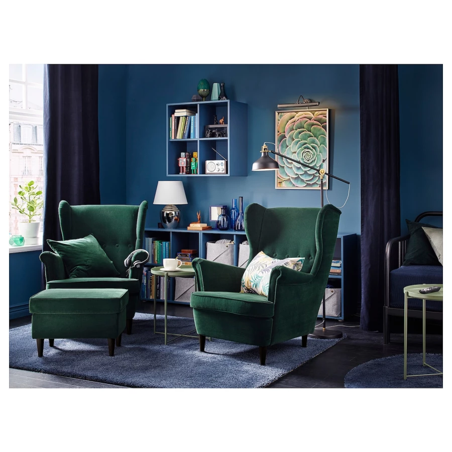 Кресло с подголовником - IKEA STRANDMON, 82х96х101 см, темно-зеленый, СТРАНДМОН ИКЕА (изображение №3)
