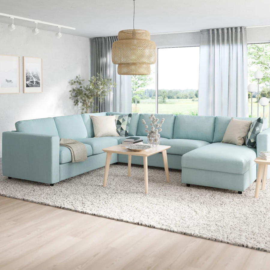 Угловой диван-кровать с шезлонгом - IKEA VIMLE/ВИМЛЕ ИКЕА, 249/349х83х164 см, голубой (изображение №3)