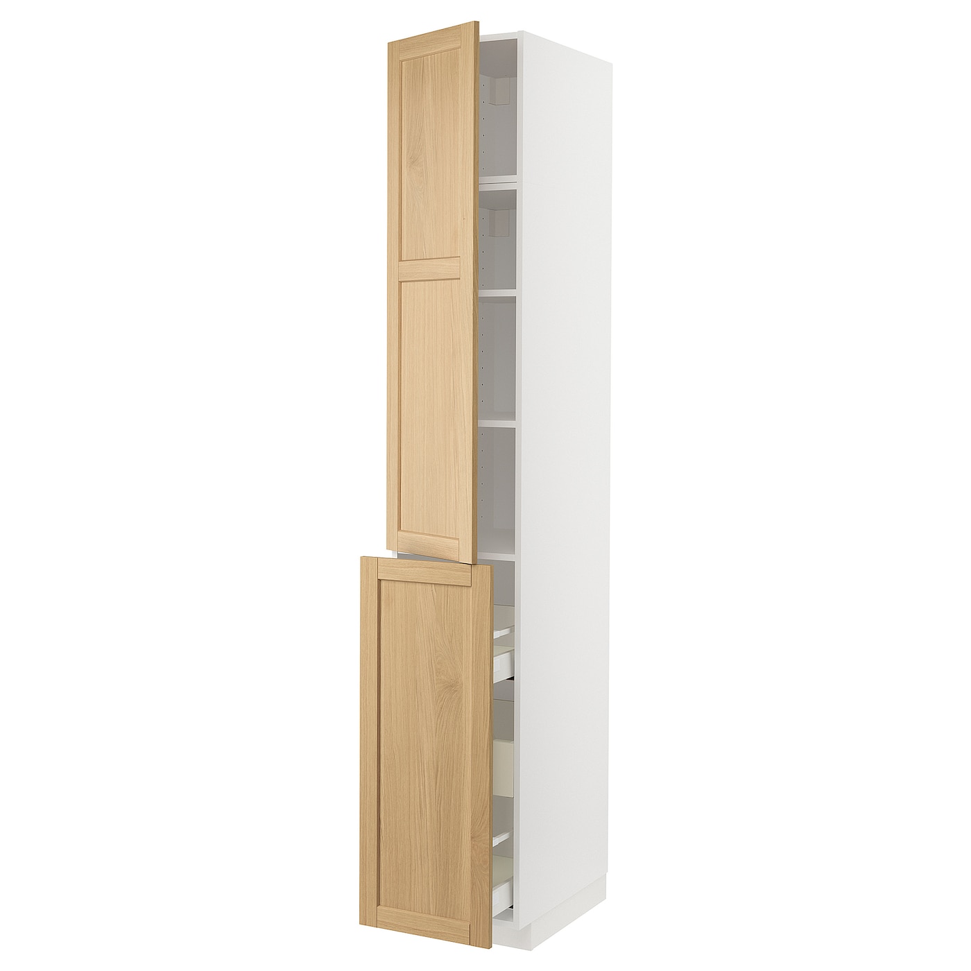 Высокий шкаф с ящиками - IKEA METOD/MAXIMERA/МЕТОД/МАКСИМЕРА ИКЕА, 240х60х40 см, белый/светло-коричневый