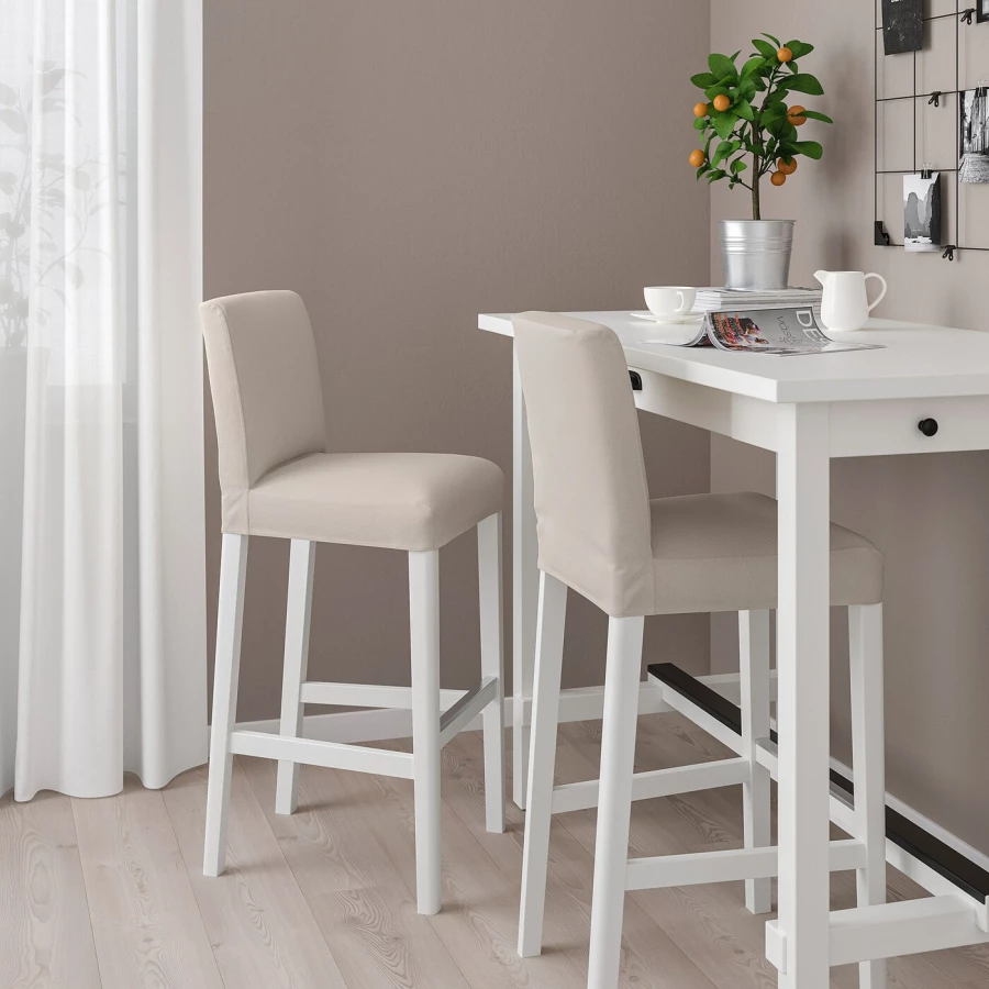 Барный стул со спинкой - BERGMUND IKEA/БЕРГМУНД ИКЕА, 110х45х49 см, бежевый (изображение №2)