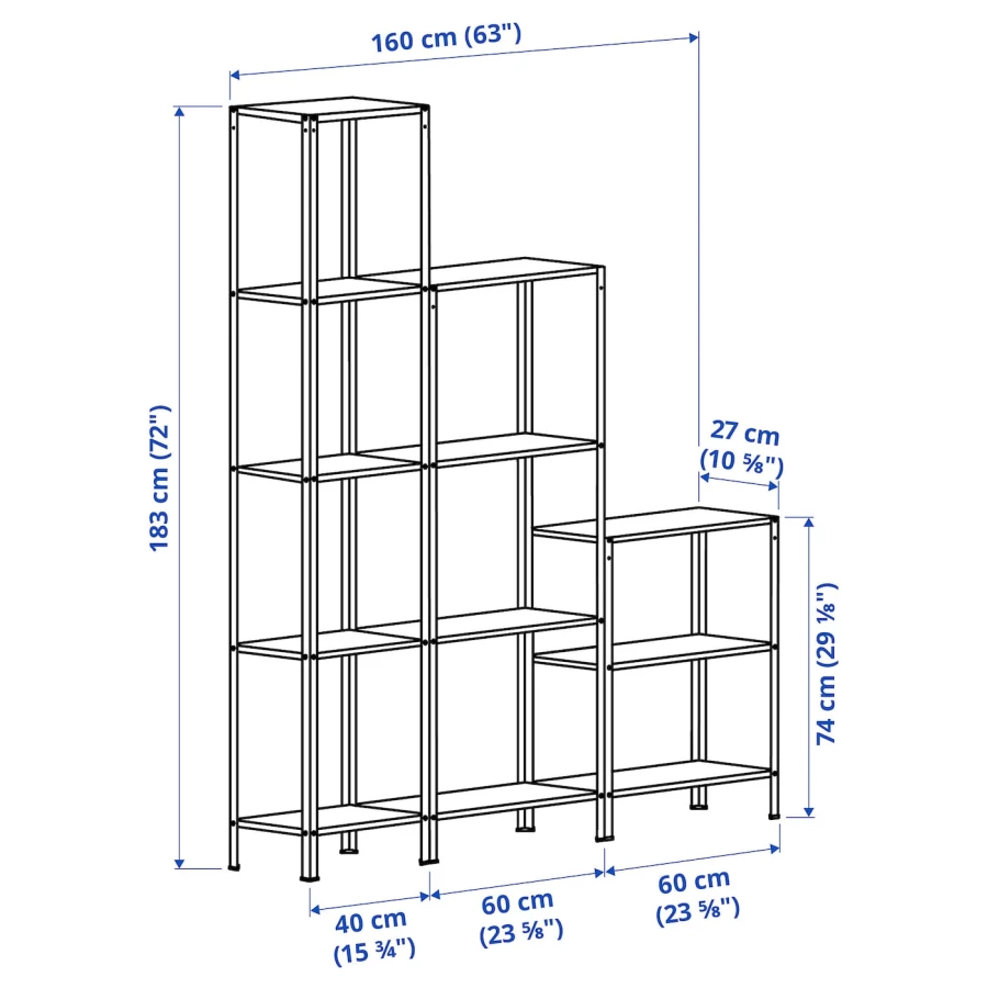 Стеллаж - IKEA HYLLIS, 160х27х183 см, оцинкованная сталь, ХИЛЛИС ИКЕА (изображение №7)
