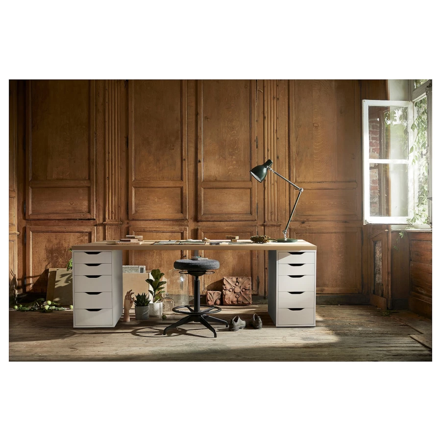 Письменный стол с ящиками - IKEA LAGKAPTEN/ALEX/ЛАГКАПТЕН/АЛЕКС ИКЕА, 200х60 см, под беленый дуб/белый (изображение №6)