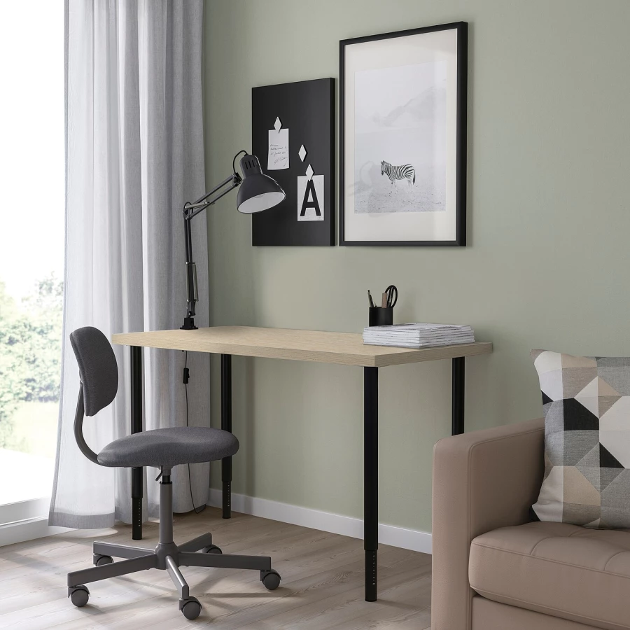 Письменный стол - IKEA MITTCIRKEL/OLOV/ МИТЦИРКЕЛЬ/ОЛОВ ИКЕА, 120х60 см, сосна/черный (изображение №4)