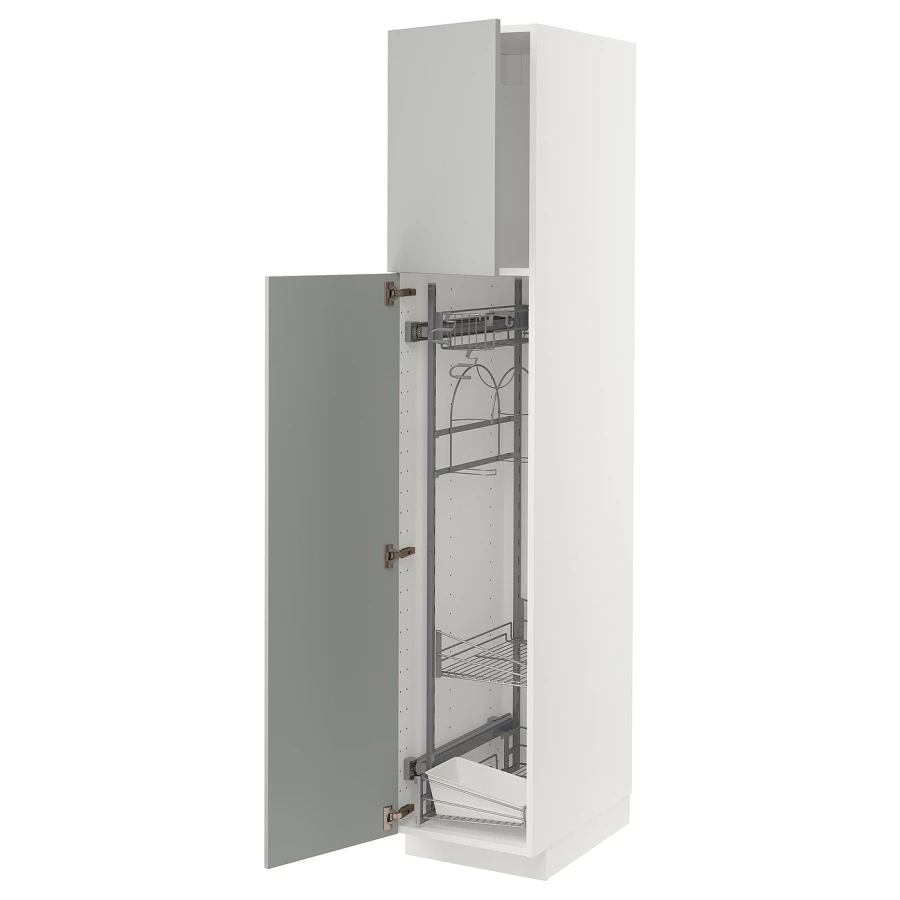 Высокий кухонный шкаф/бытовой - IKEA METOD/МЕТОД ИКЕА, 200х60х40 см, белый/серый (изображение №1)