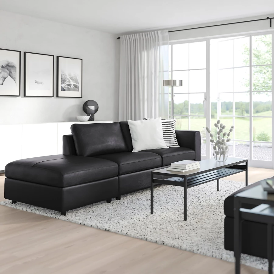 3-местный диван - IKEA VIMLE, 227х98х80 см, черный, кожа, ВИМЛЕ ИКЕА (изображение №2)