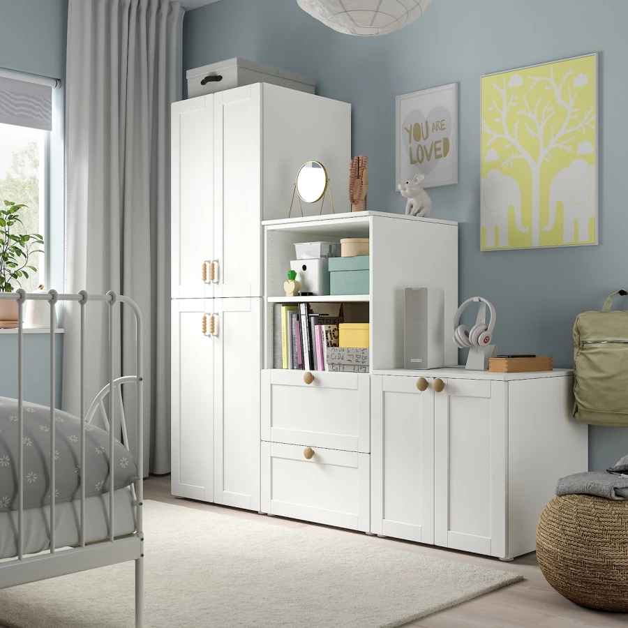 Детская гардеробная комбинация - IKEA PLATSA SMÅSTAD/SMASTAD, 181x57x210см, белый, ПЛАТСА СМОСТАД ИКЕА (изображение №2)