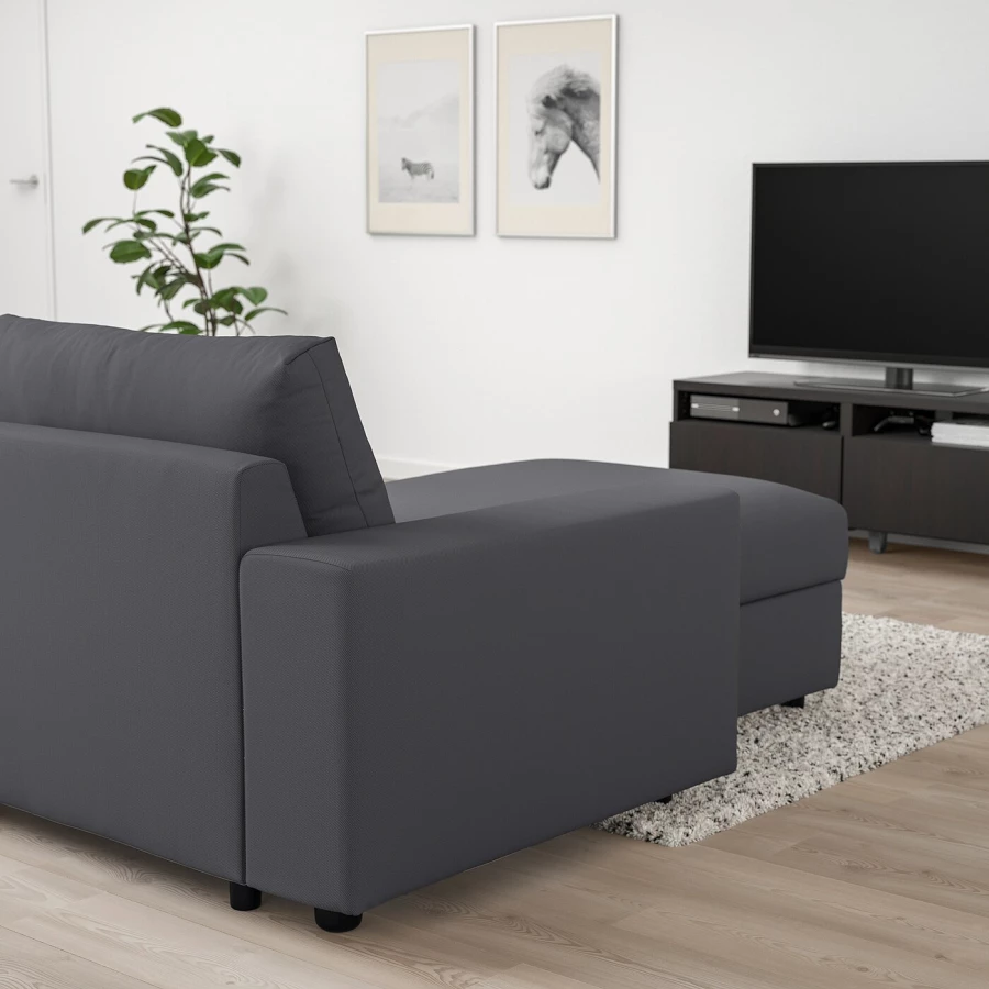 3-местный диван с шезлонгом - IKEA VIMLE, 98x285см, темно-серый, ВИМЛЕ ИКЕА (изображение №6)