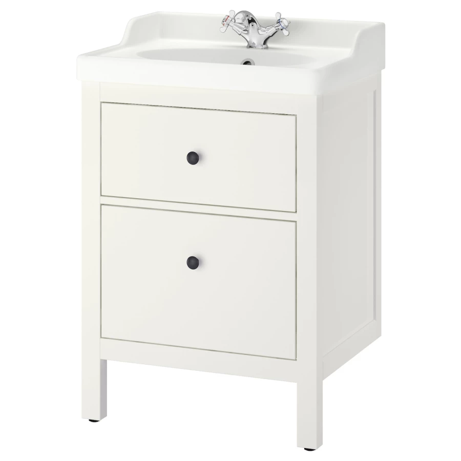 Шкаф под умывальник с 2 ящиками - HEMNES / RÄTTVIKEN IKEA/ ХЕМНЭС /РЕТТВИКЕН ИКЕА, 89х62 см, белый (изображение №1)