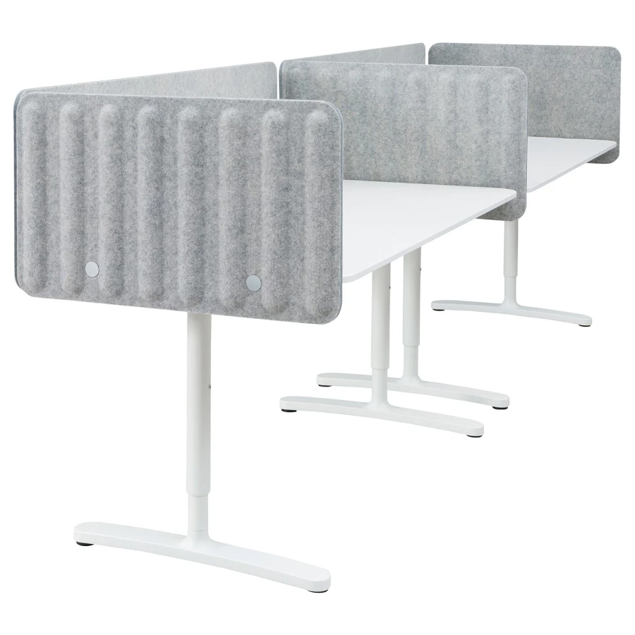 Письменный стол с экраном - IKEA BEKANT, 320х80х48 , серый/белый, БЕКАНТ ИКЕА (изображение №1)