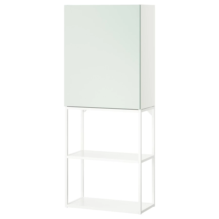 Навесной шкаф - ENHET IKEA/ ЭНХЕТ ИКЕА,   60x32x150 см, белый/серо-зеленый (изображение №1)