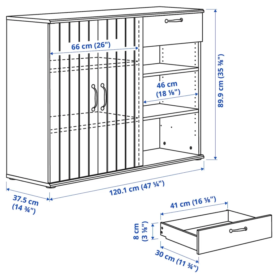 Шкаф - SKRUVBY  IKEA/ СКРУВБИ ИКЕА, 90х190 см, синий/под беленый дуб (изображение №8)