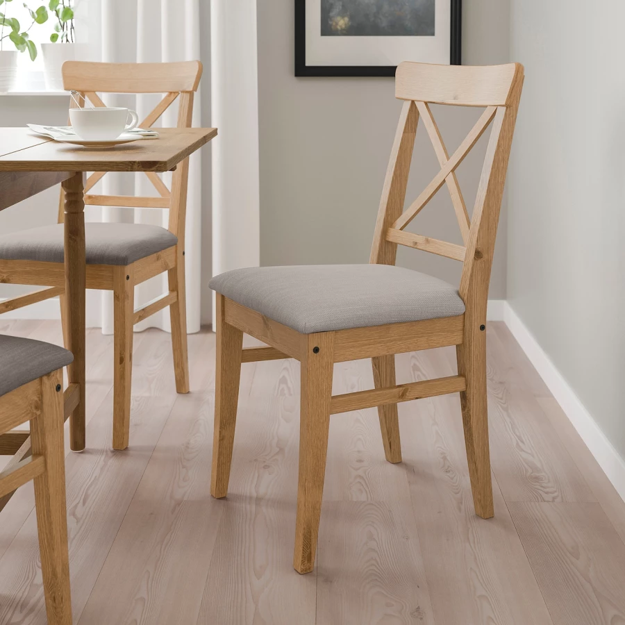 Стул деревянный с мягким сиденьем - IKEA INGOLF/ИНГОЛЬФ ИКЕА, 91х43х53 см,   коричневый (изображение №4)