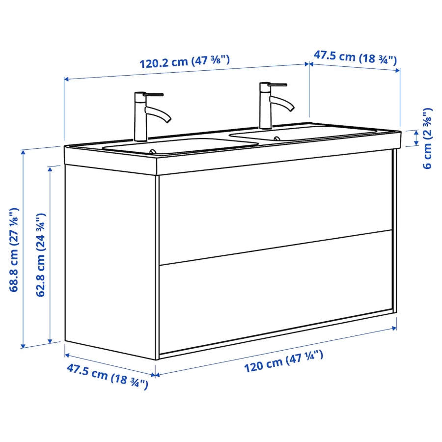 Тумба для ванной - ÄNGSJÖN / BACKSJÖN/АNGSJОN / BACKSJОN  IKEA/ ЭНГСЬЕН / БЭКСЬЕН ИКЕА,  120х69 см , белый/коричневый (изображение №6)