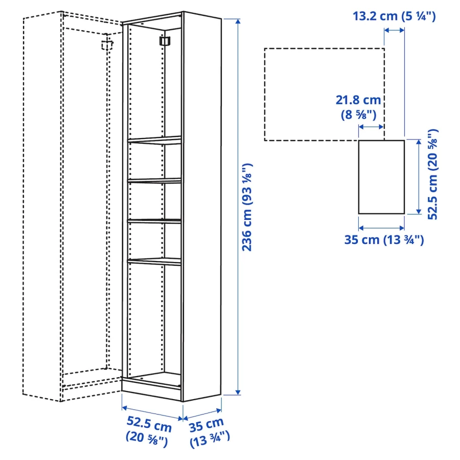 Угловая надстройка с 4 полками - PAX IKEA/ ПАКС ИКЕА, 53x35x236 см,  темно-серый (изображение №3)