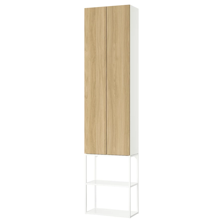 Книжный шкаф - IKEA ENHET/ЭНХЕТ ИКЕА, 60х32х255 см, светло-коричневый/белый (изображение №1)