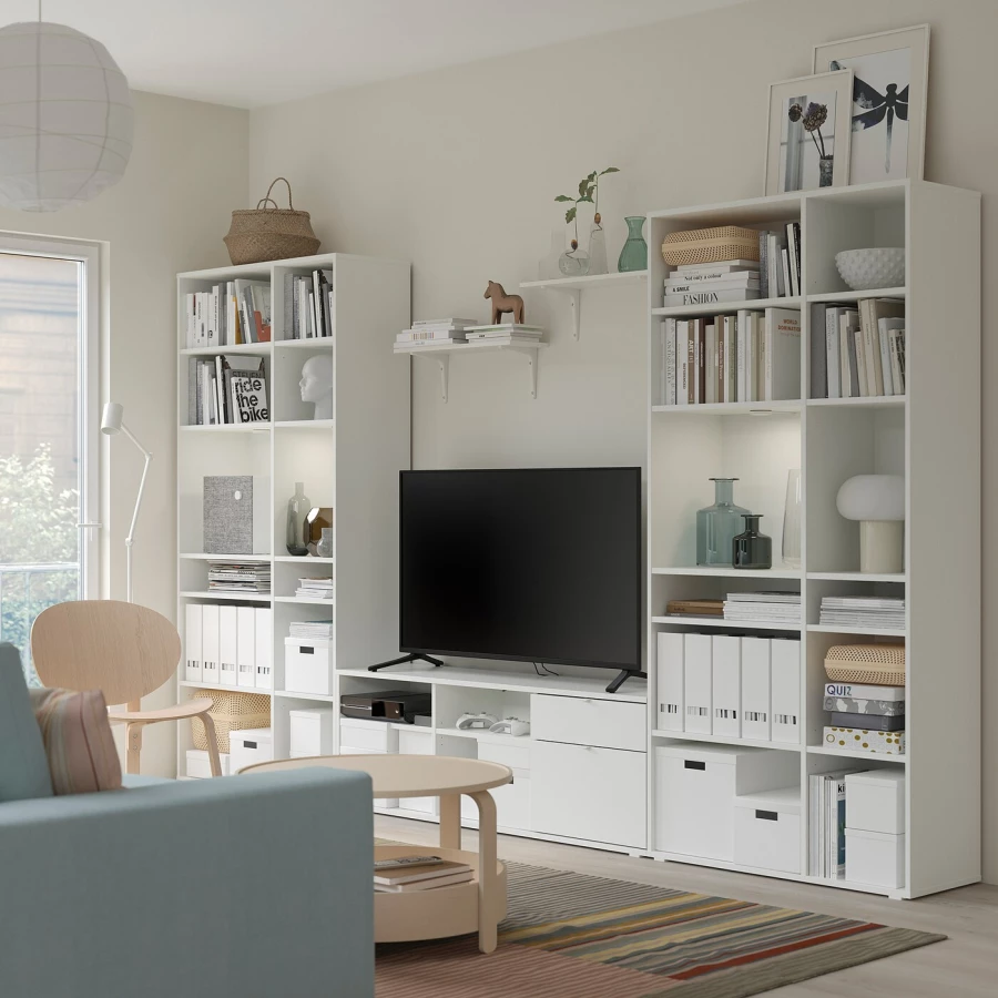 Шкаф для ТВ - IKEA VIHALS, 200x37x337cм, белый, ВИХАЛС ИКЕА (изображение №2)