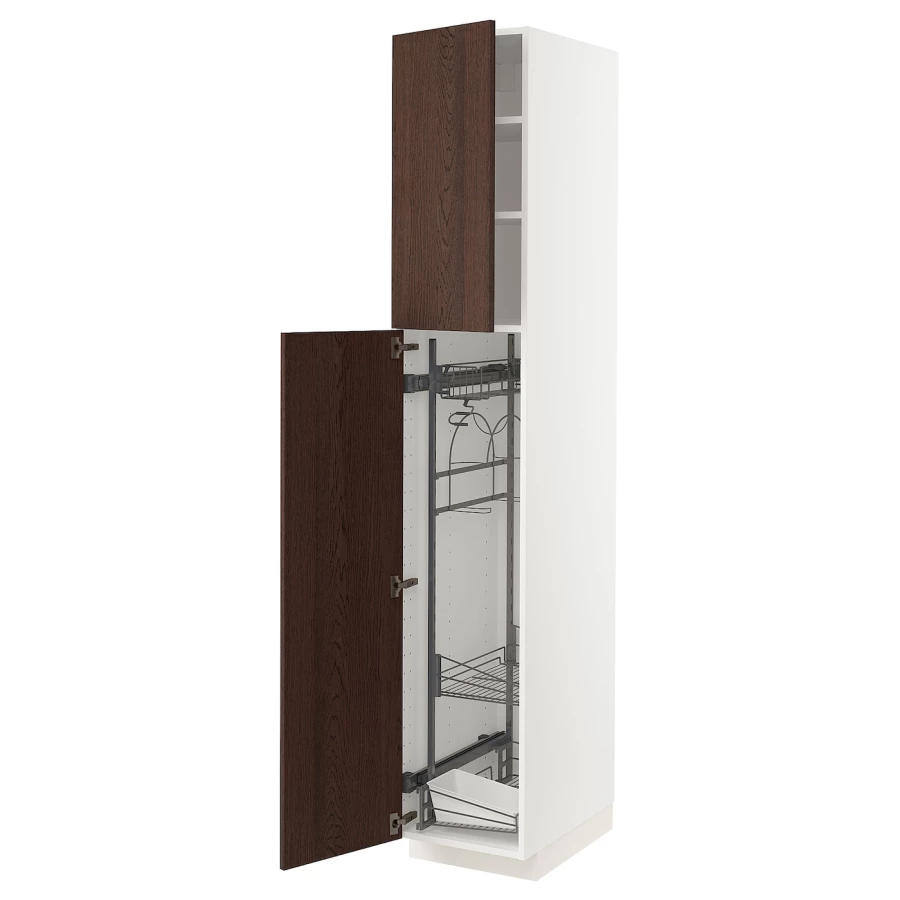 Высокий шкаф/бытовой - IKEA METOD/МЕТОД ИКЕА, 220х60х40 см, белый/коричневый (изображение №1)