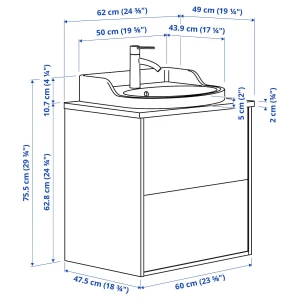 Второе фото. Тумба для ванной - TÄNNFORSEN / RUTSJÖN / TАNNFORSEN / RUTSJОN IKEA/ ТАНФФОРСЕН/РУСТЕН ИКЕА, 62х76 см, серый/черный