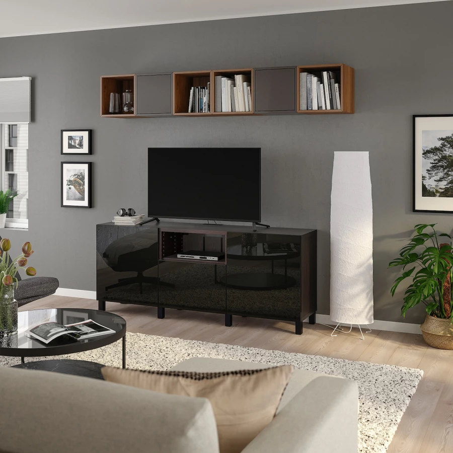 Комплект мебели д/гостиной  - IKEA BESTÅ/BESTA EKET, 220x70x210см, черный/темно-коричневый, БЕСТО ЭКЕТ ИКЕА (изображение №2)