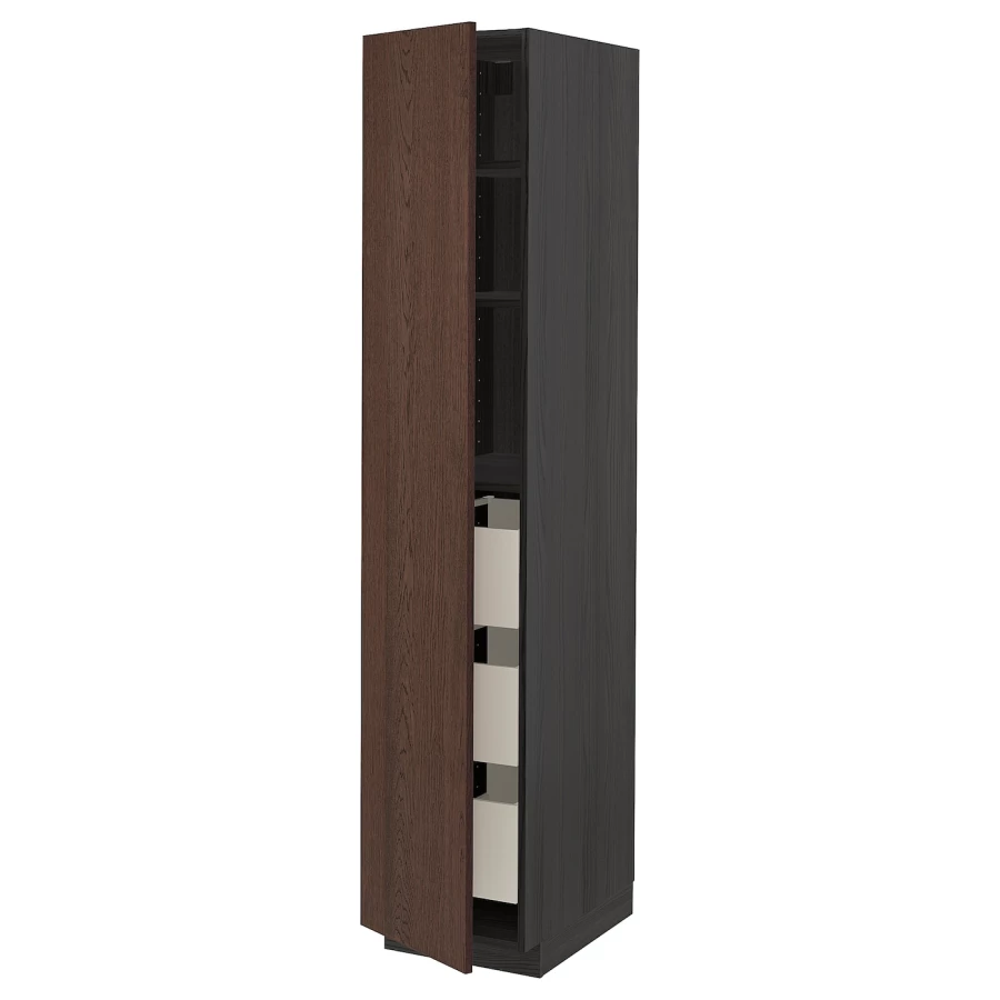 Высокий шкаф с ящиками - IKEA METOD/MAXIMERA/МЕТОД/МАКСИМЕРА ИКЕА, 200х60х40 см, черный/коричневый (изображение №1)