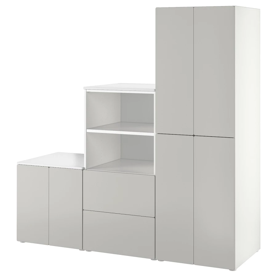 Шкаф детский - IKEA PLATSA/SMÅSTAD/SMASTAD, 180x57x181 см, белый/серый, ИКЕА (изображение №1)