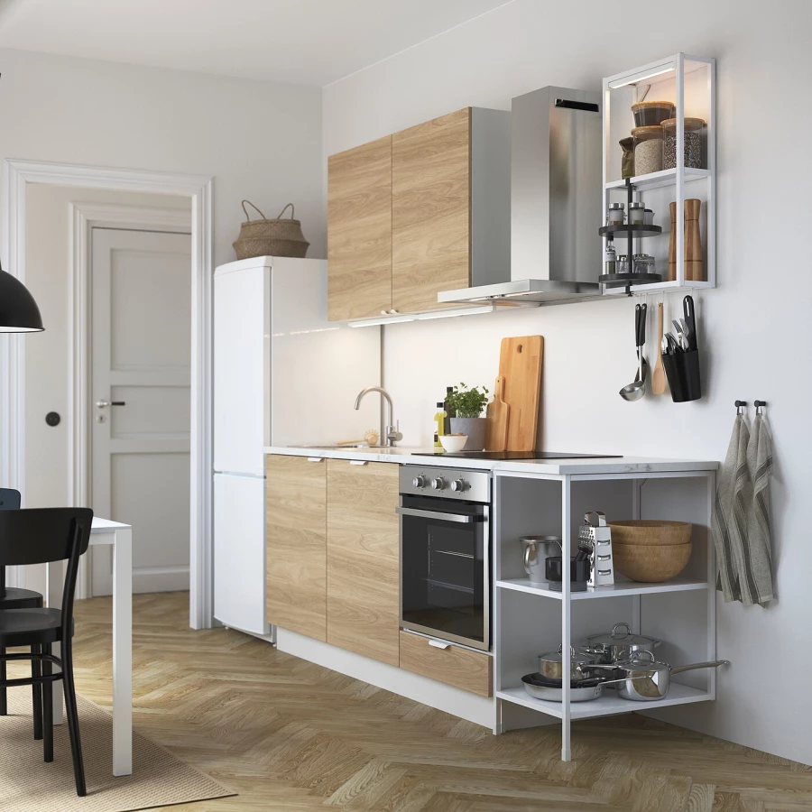 Комбинация для кухонного хранения  - ENHET  IKEA/ ЭНХЕТ ИКЕА, 223x63,5x222 см, белый/бежевый (изображение №2)