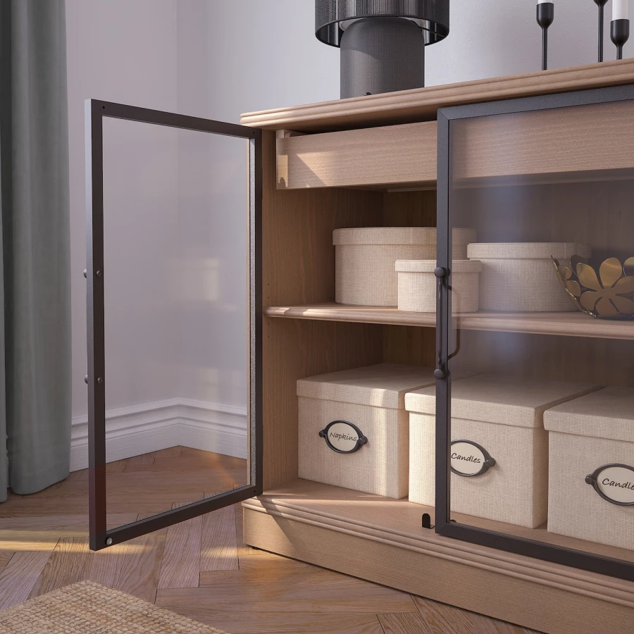 Шкаф для хранения  - LANESUND IKEA/ ЛАНЕСУНД ИКЕА, 161x47x81 см, коричневый/прозрачный (изображение №4)