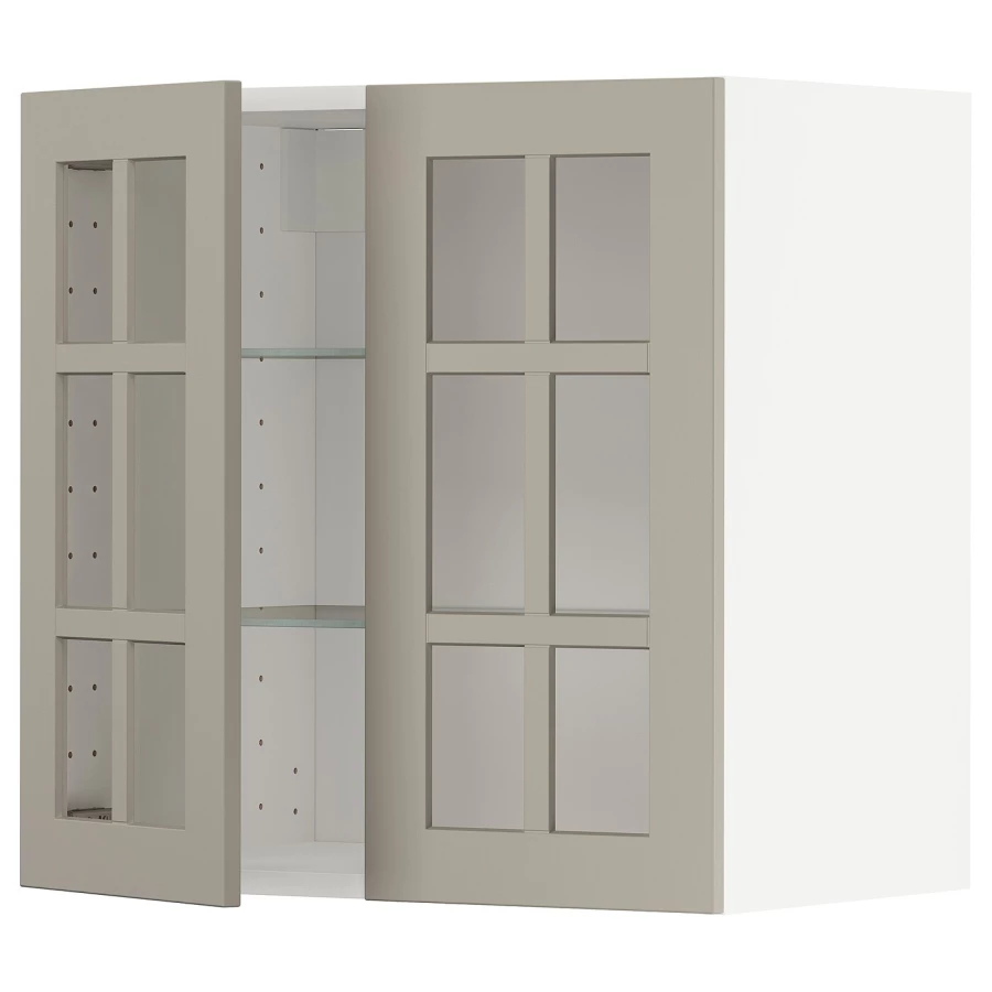 Шкаф и 2 стеклянные двери -  METOD IKEA/ МЕТОД ИКЕА, 60х60 см, белый/светло-коричневый (изображение №1)