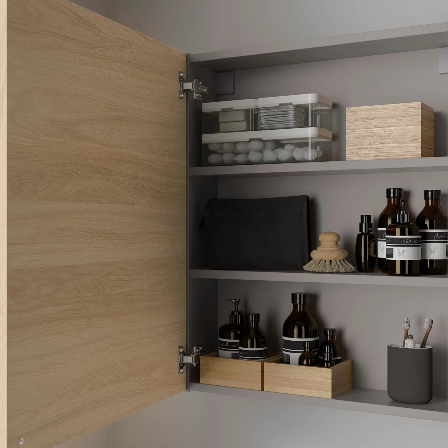 Настенный шкаф для ванной комнаты - ENHET IKEA/ ЭНХЕТ ИКЕА, 60x15x75 см, бежевый/серый (изображение №2)
