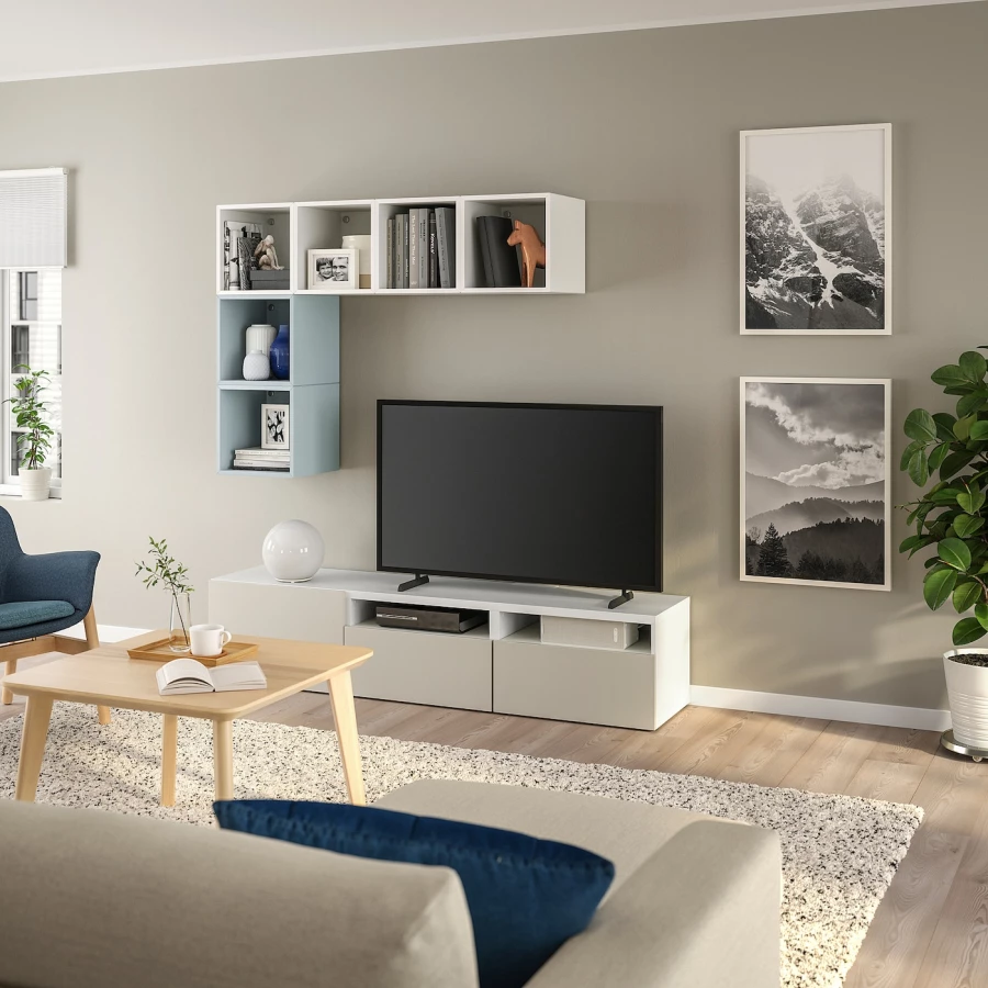 Комплект мебели д/гостиной  - IKEA BESTÅ/BESTA EKET, 180x42x170см, белый/светло-серый, БЕСТО ЭКЕТ ИКЕА (изображение №2)