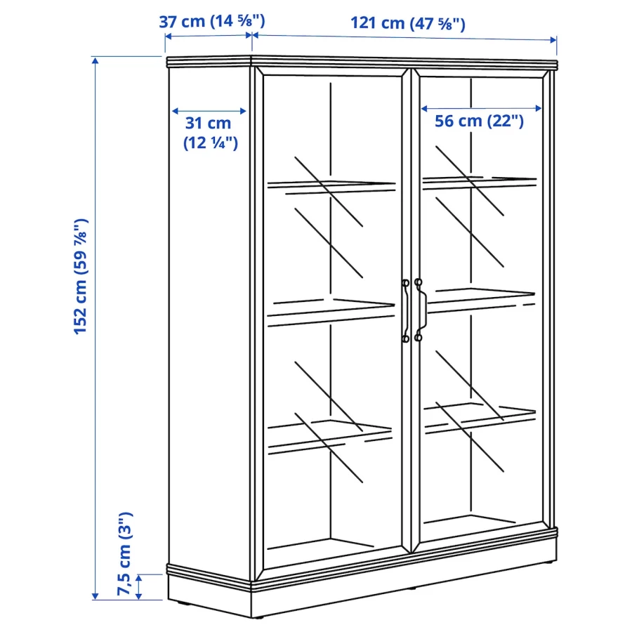Шкаф для хранения  - LANESUND IKEA/ ЛАНЕСУНД ИКЕА, 121x37x152 см, коричневый/прозрачный (изображение №8)