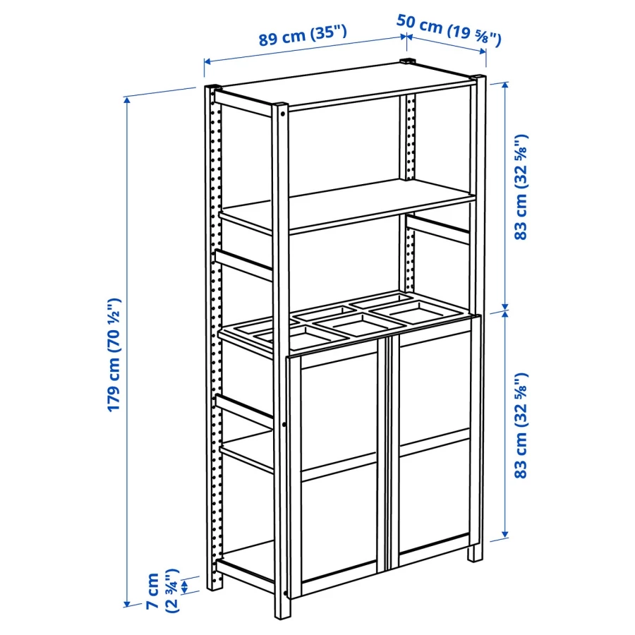Комбинация для хранения - IKEA IVAR/ИВАР ИКЕА, 89х50х179 см, сосна/черный (изображение №5)
