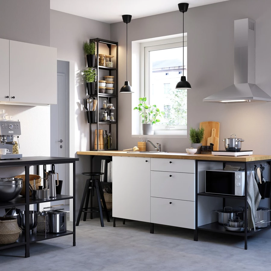 Кухонная комбинация для хранения - ENHET  IKEA/ ЭНХЕТ ИКЕА, 243х63,5х241 см, белый/черный/бежевый (изображение №2)