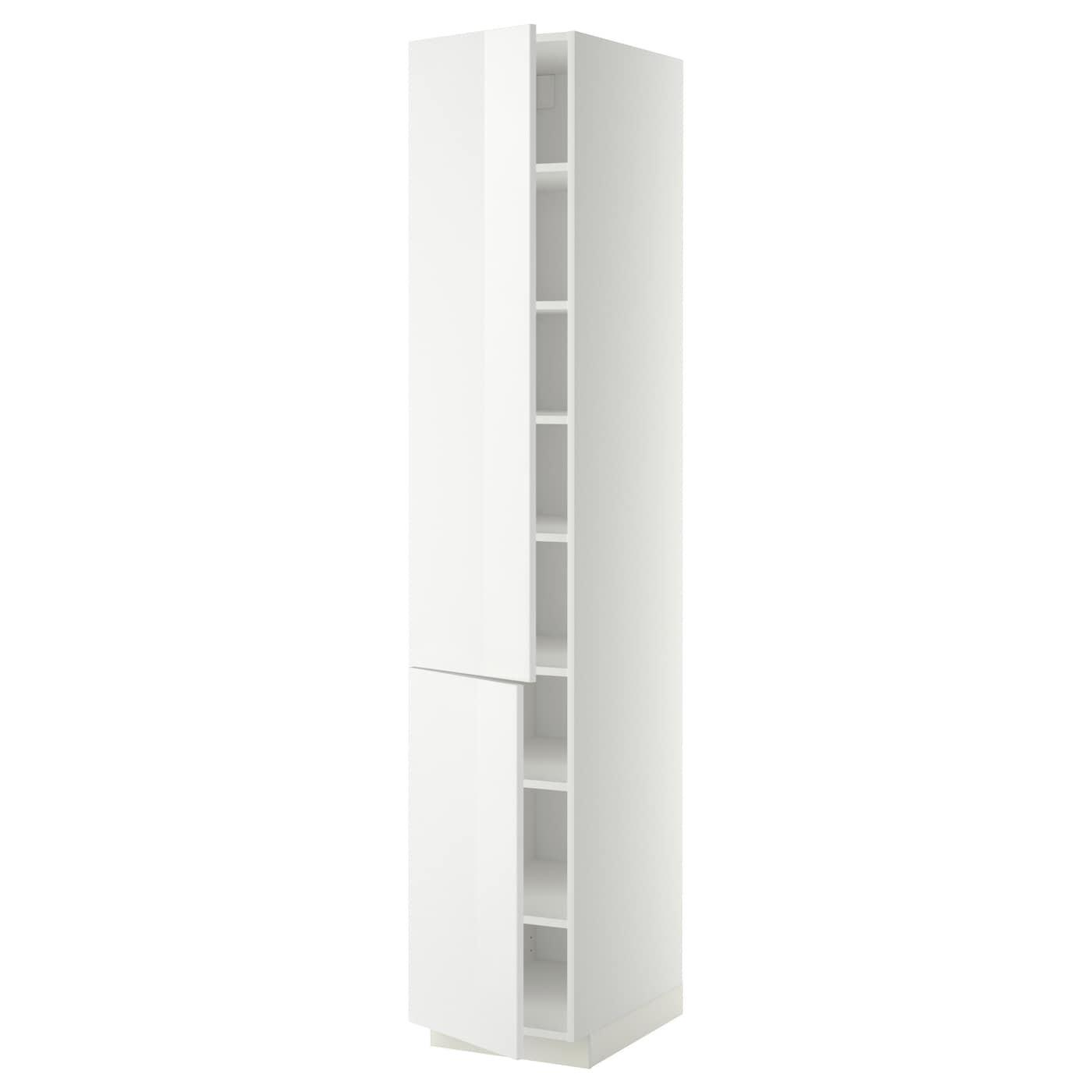Высокий кухонный шкаф с полками - IKEA METOD/МЕТОД ИКЕА, 220х60х40 см, белый глянцевый
