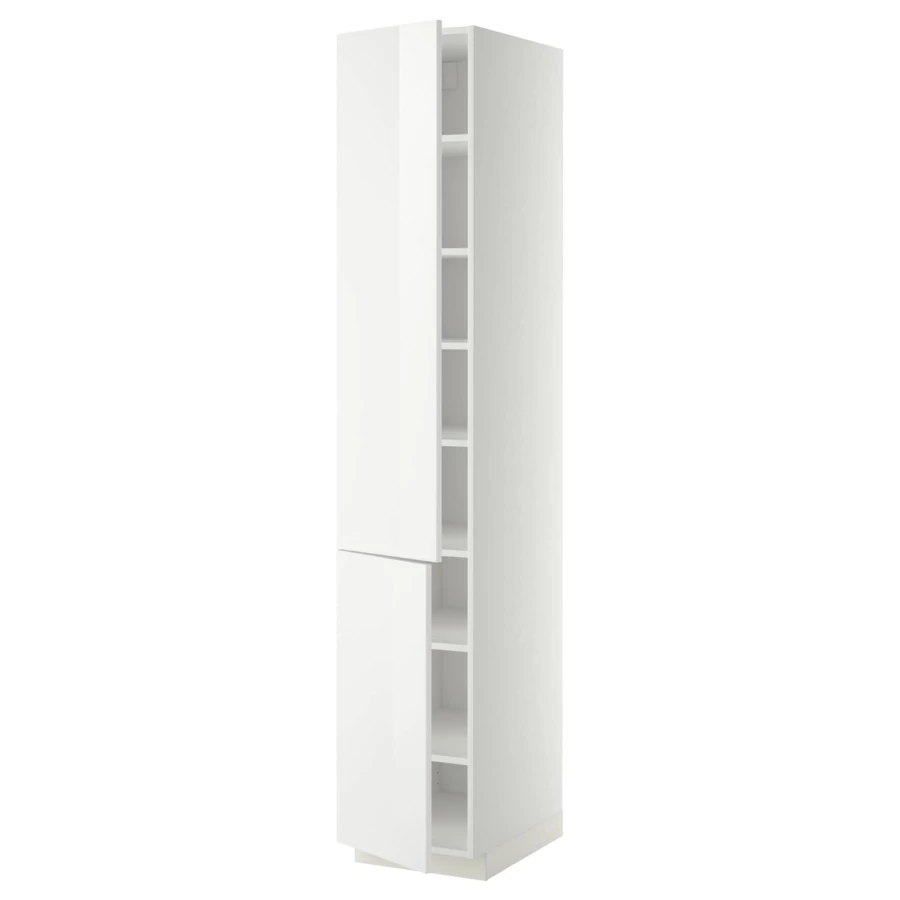 Высокий кухонный шкаф с полками - IKEA METOD/МЕТОД ИКЕА, 220х60х40 см, белый глянцевый (изображение №1)
