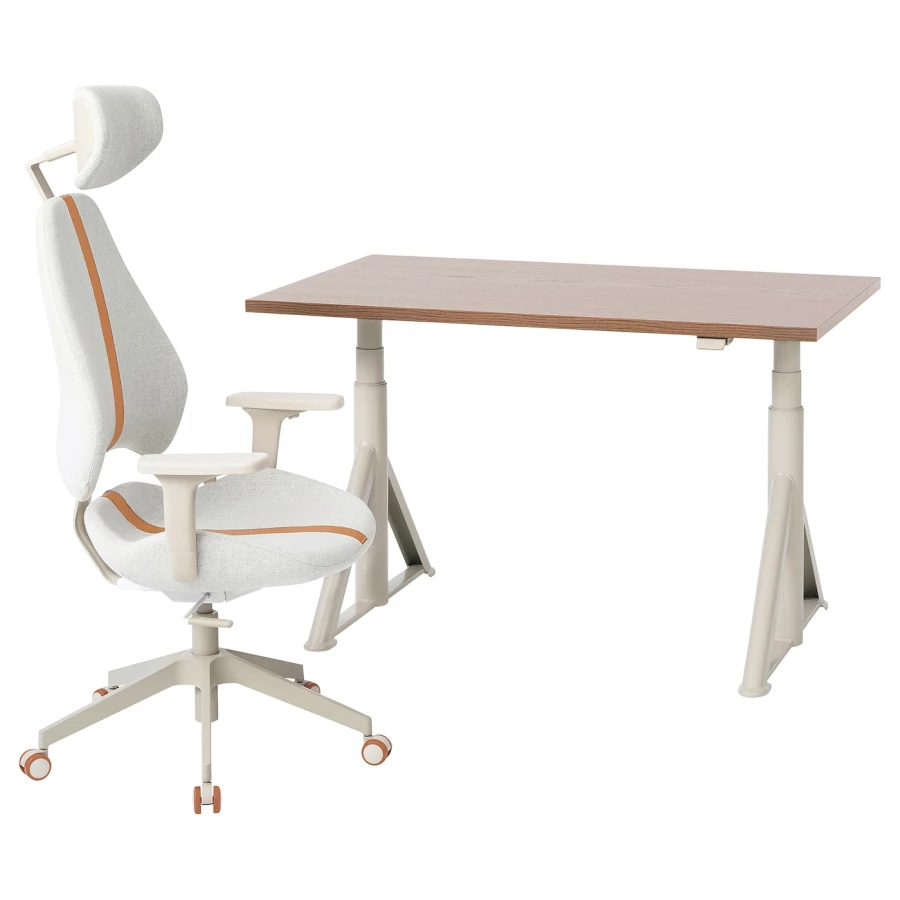 Стол и стул - IKEA IDÅSEN/GRUPPSPEL, 120х70 см, белый/коричневый, ИДОСЕН/ГРУППСПЕЛ ИКЕА (изображение №1)